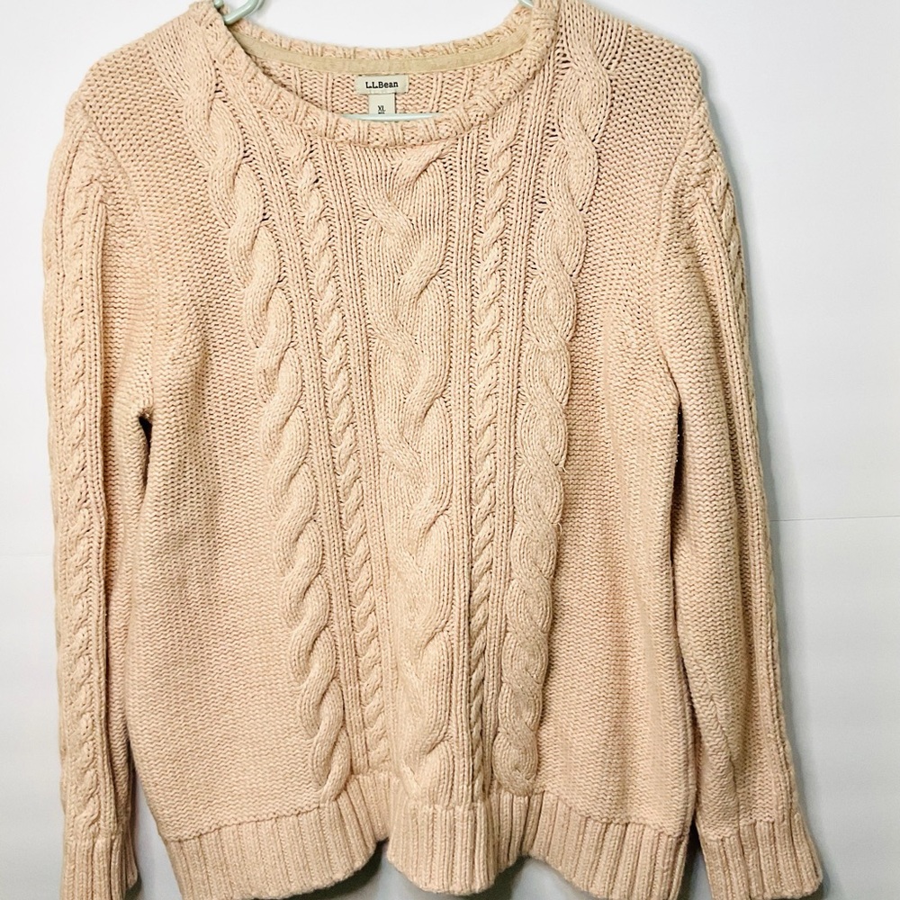 L.L. Bean Cable Knit Crewneck Sweater Pale Peach Long Sleeve XL